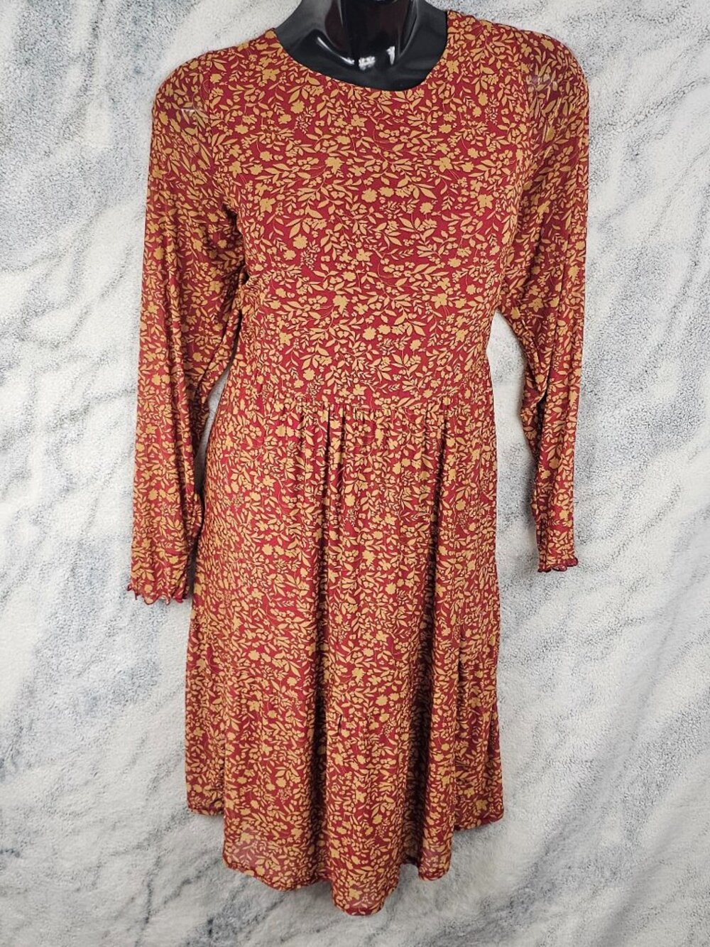Torrid 1 1X 14-16 Red Yellow Floral Mesh Ruffled Tiered Mini Dress Long Sleeved